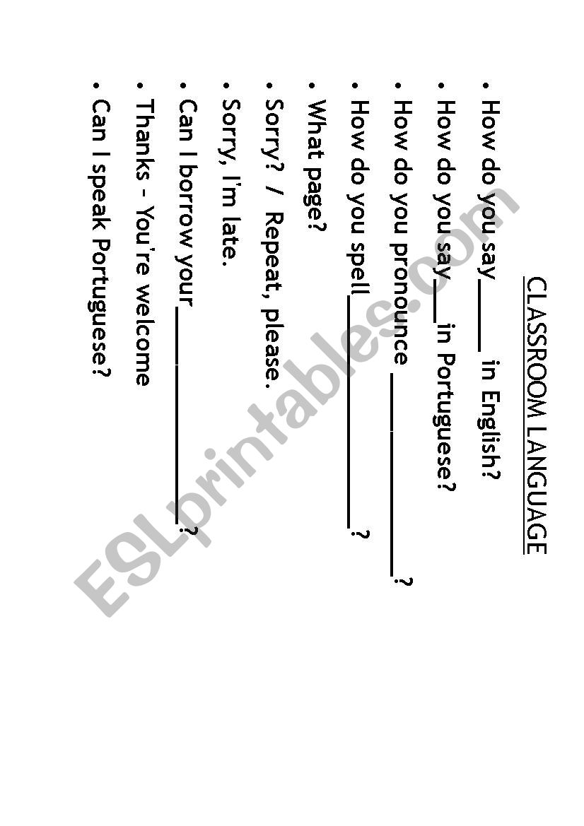 CLASSROOM LANGUAGE worksheet