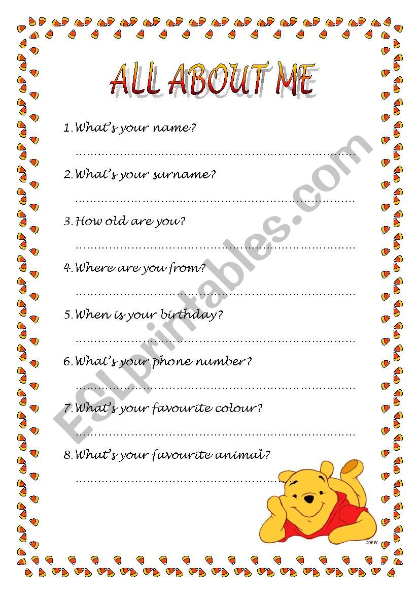 All about me - questions - write your own answers