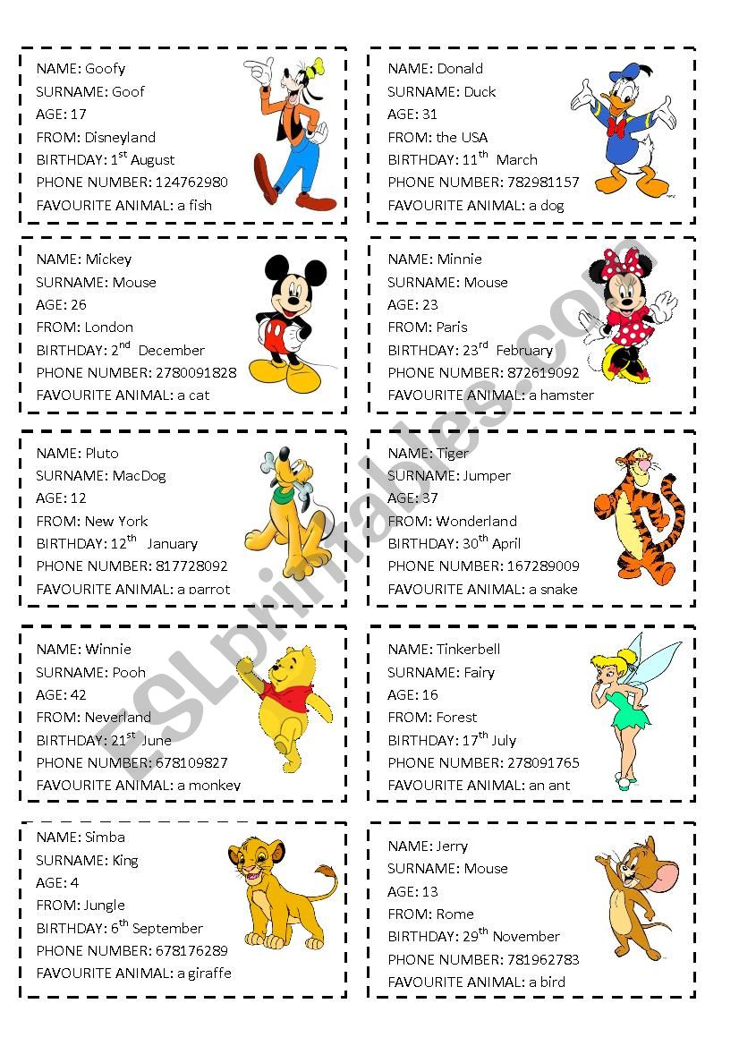 All about me - SPEAKING CARDS - Disney characters