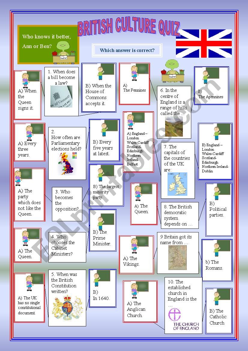 British Culture Quiz Part 1 worksheet