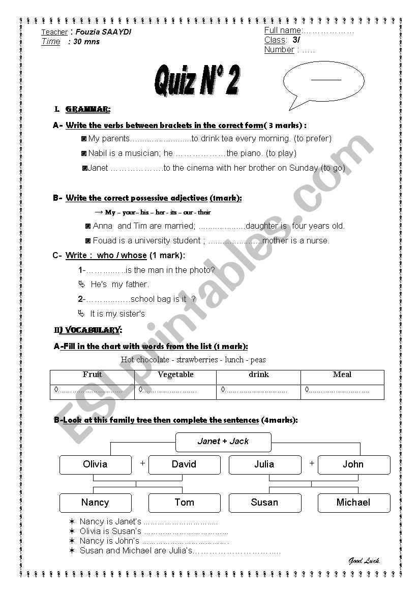 quiz worksheet