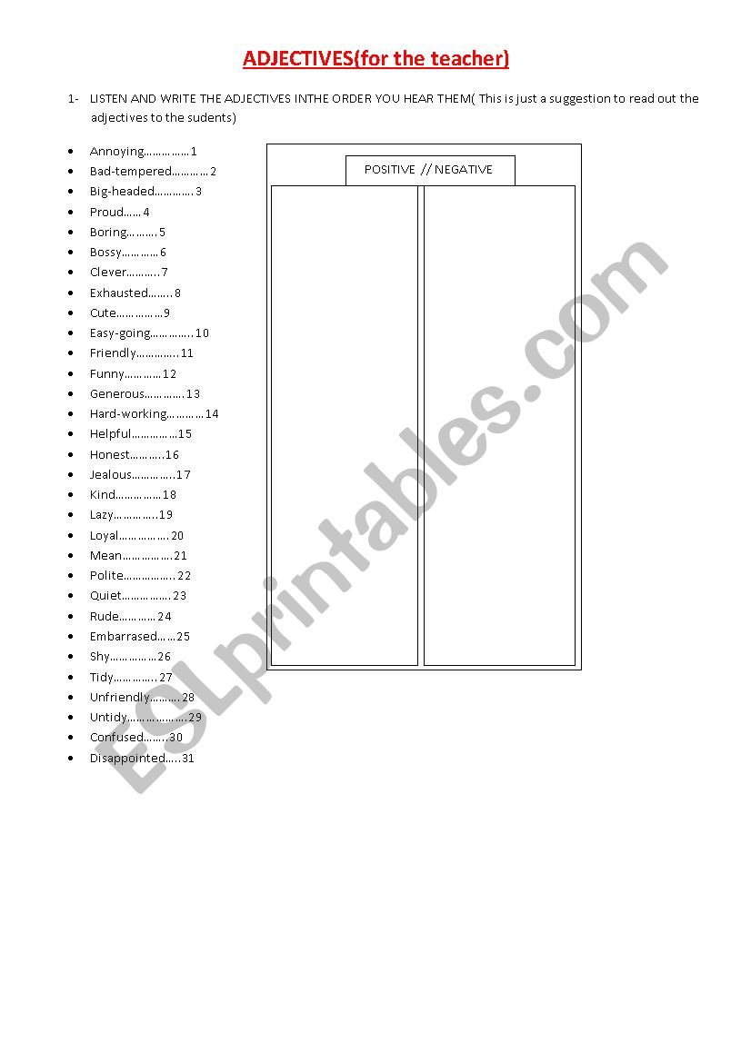 FEELINGS- ADJECTIVES worksheet