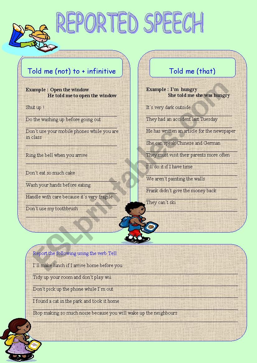 Reported Speech worksheet