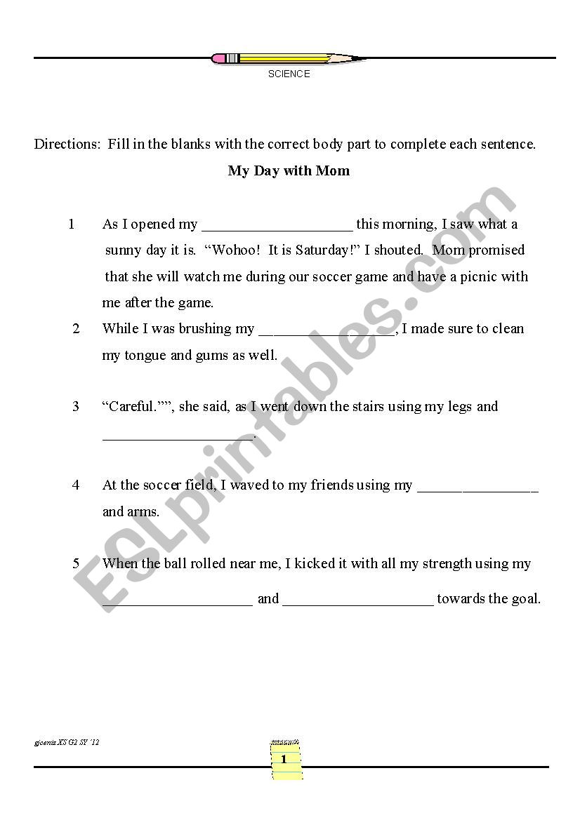 Body Parts worksheet