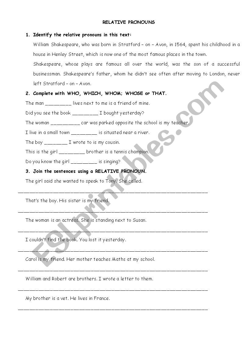 Relative pronouns worksheet