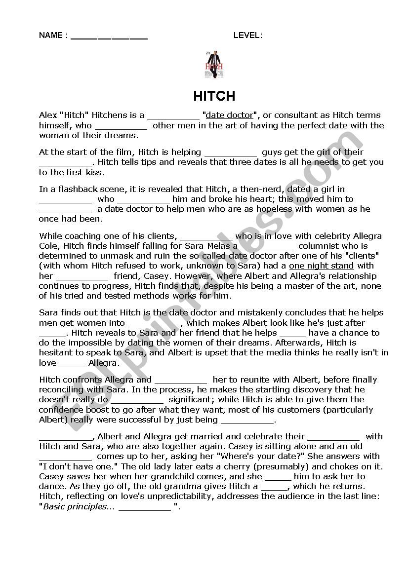 Hitch - the date doctor worksheet