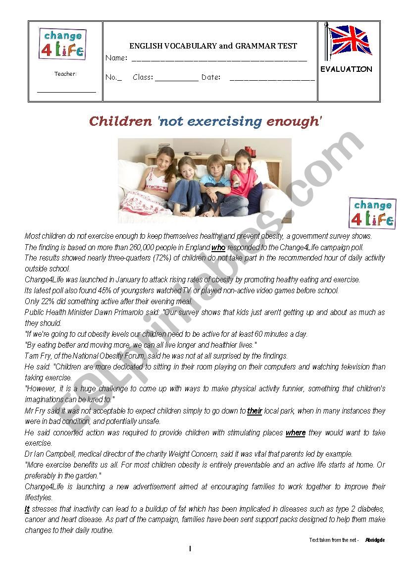 test - Children not exercising enough