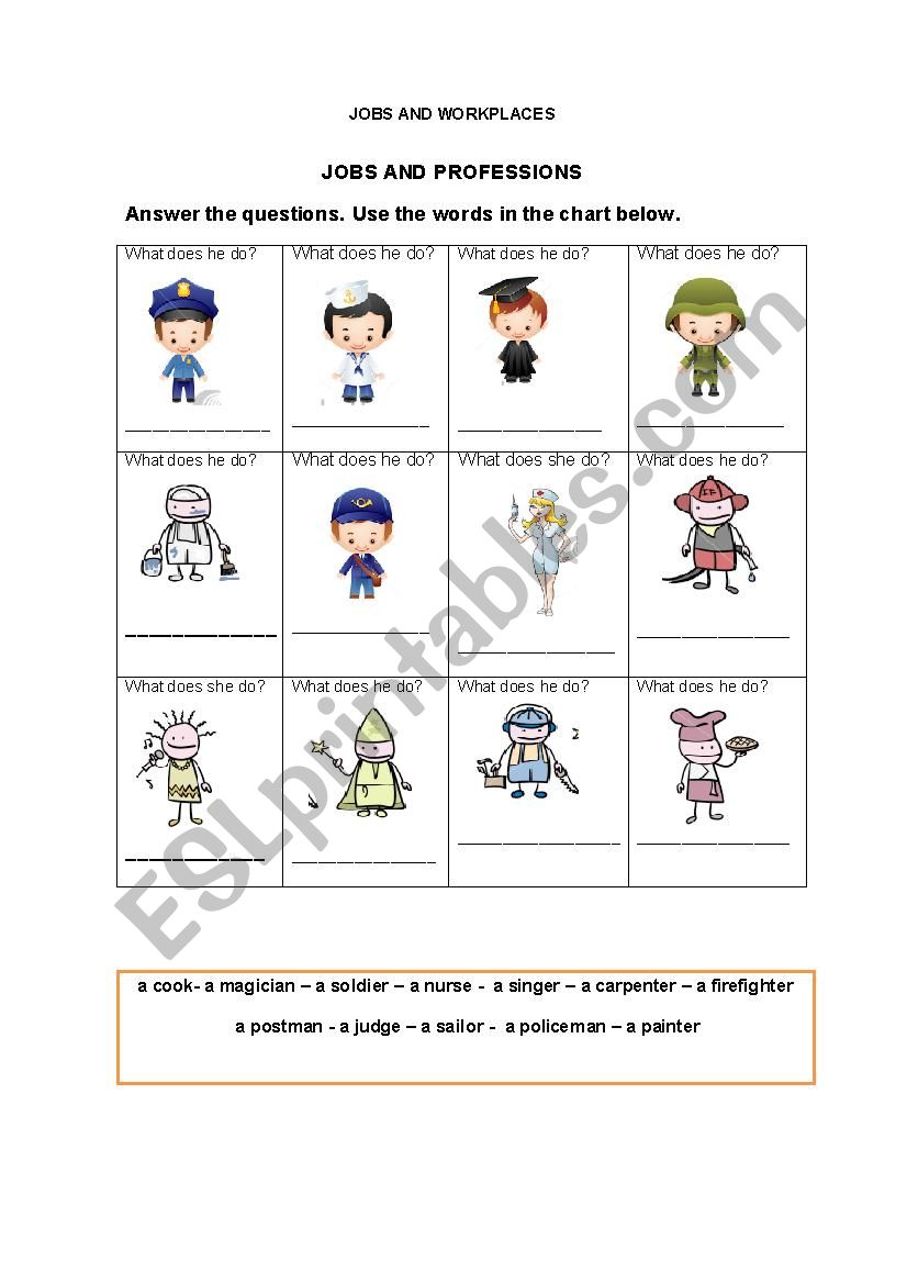 JOBS AND PROFESSIONS worksheet
