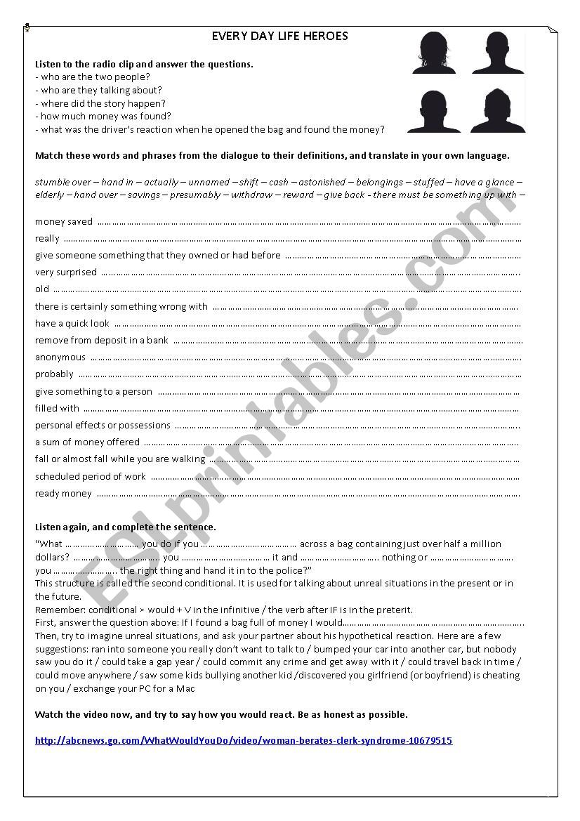 every day life heroes worksheet