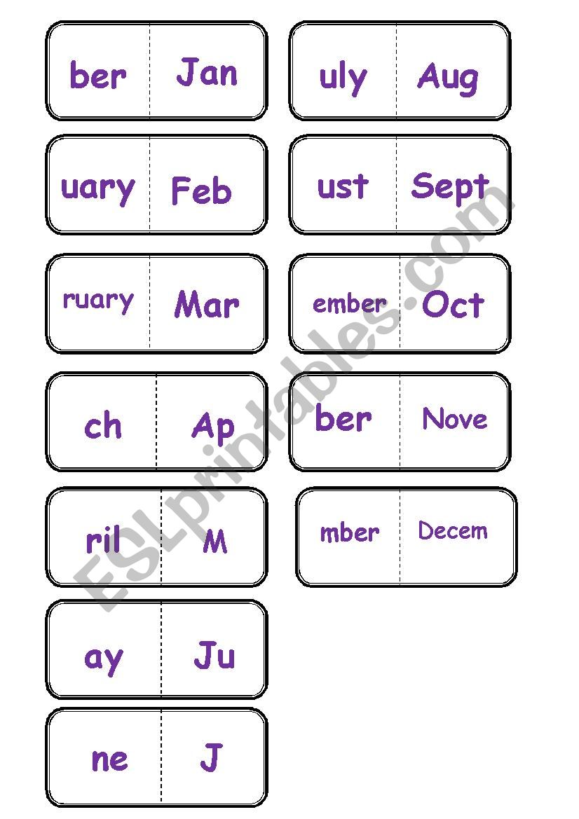 months, domino worksheet