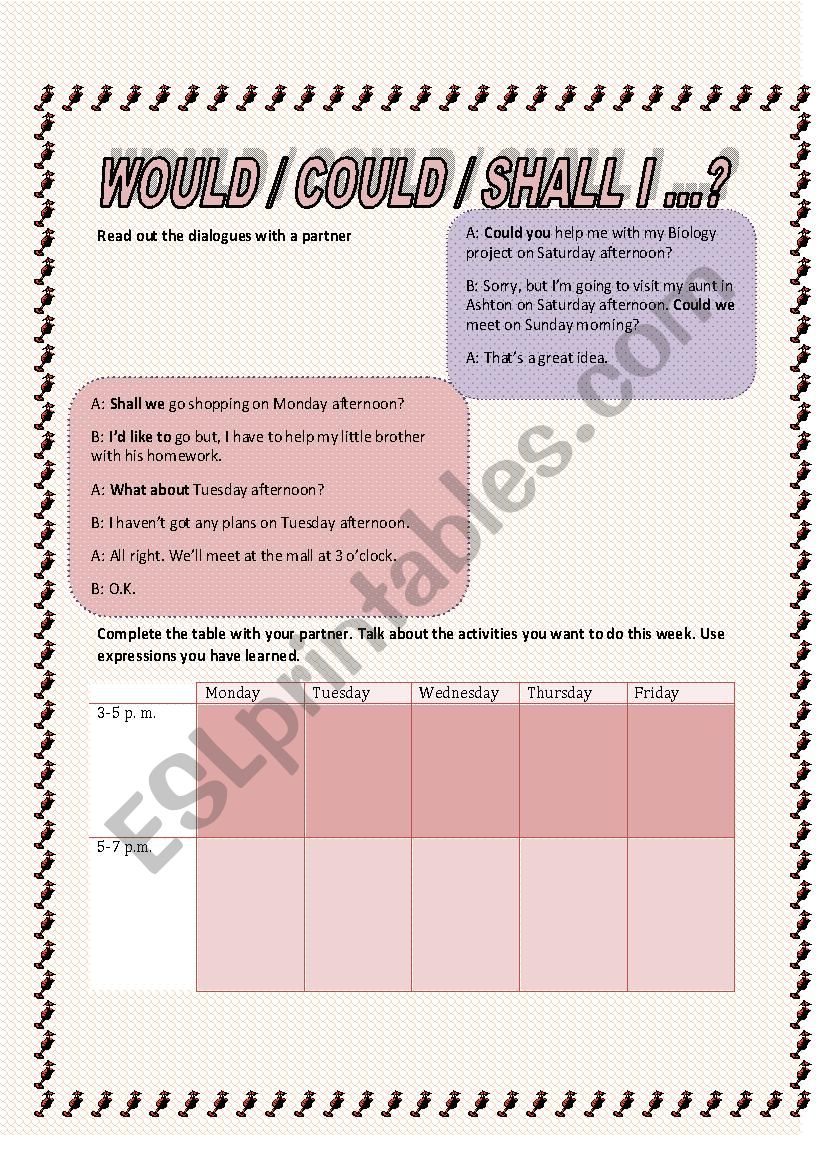 Would / Could / Shall I ...? worksheet