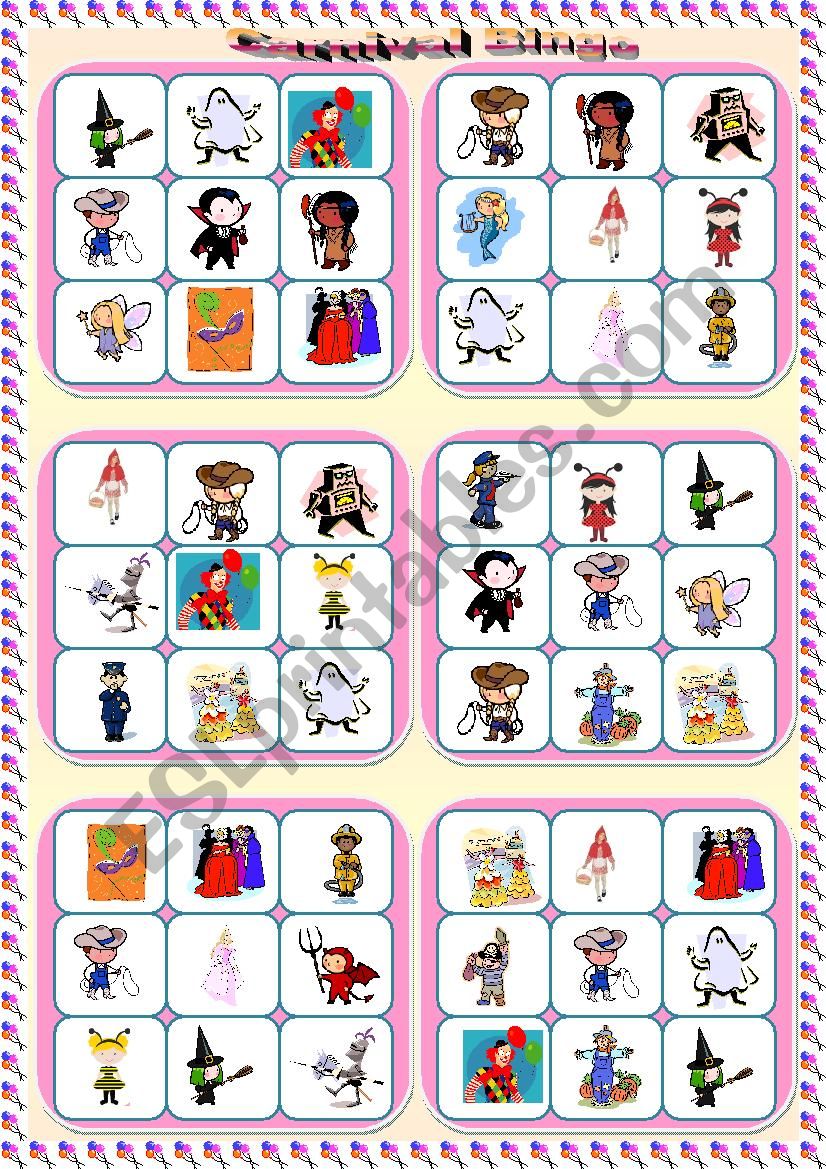 Carnival Bingo worksheet