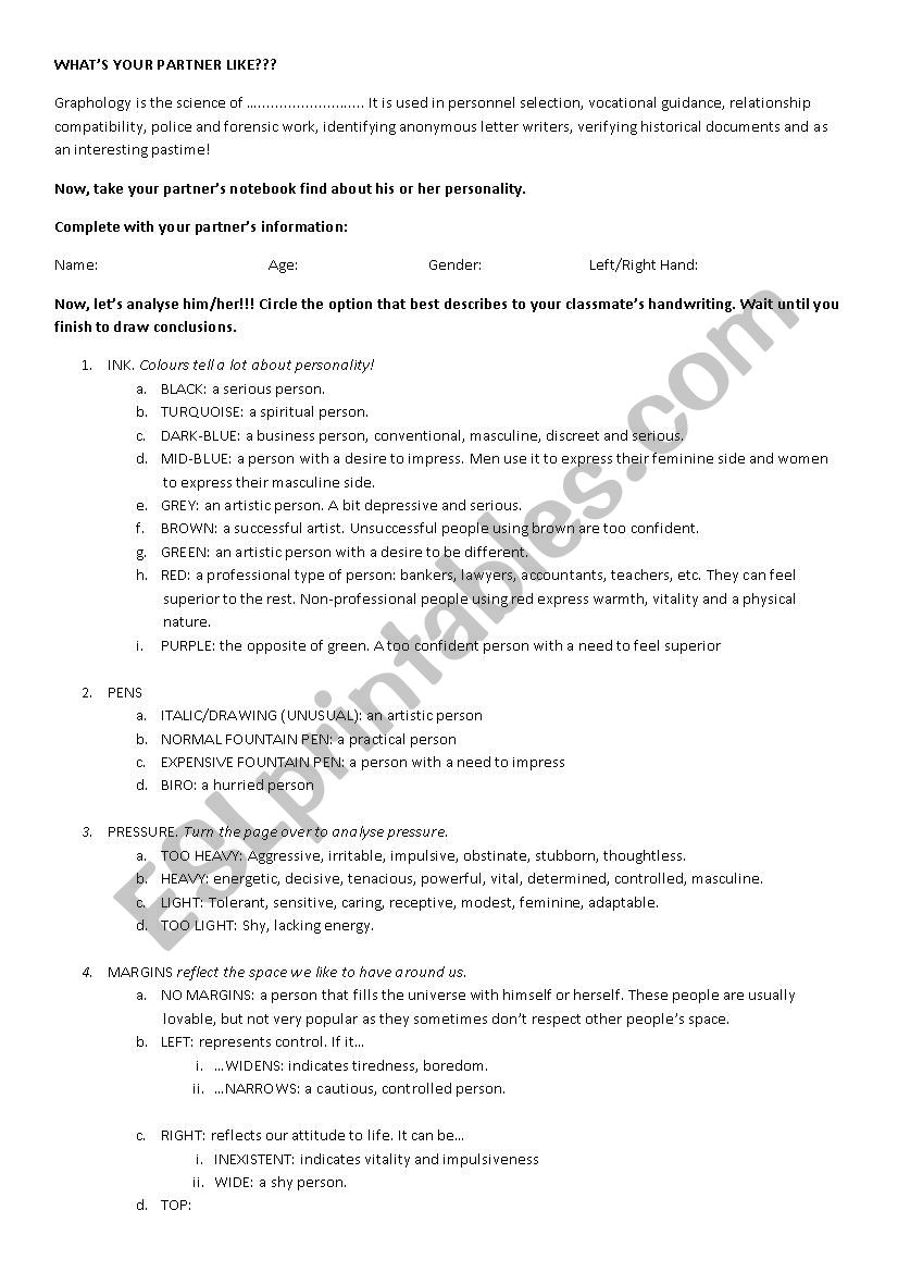 graphology worksheet