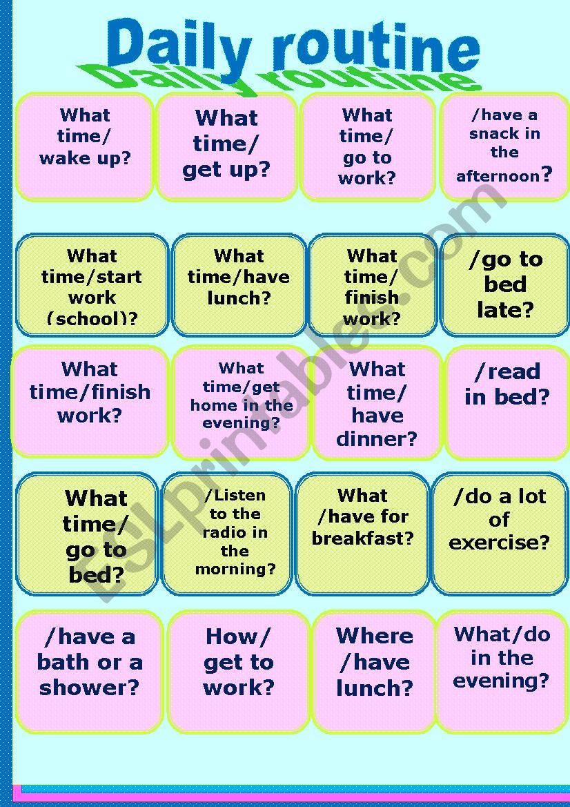 Daily Routine- speaking cards worksheet