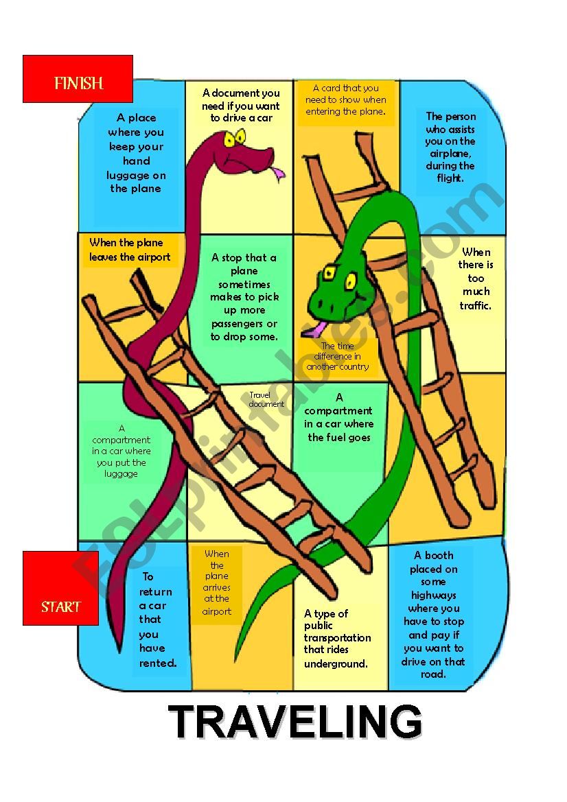 Snakes and Ladders  Boardgame withTraveling Vocabulary