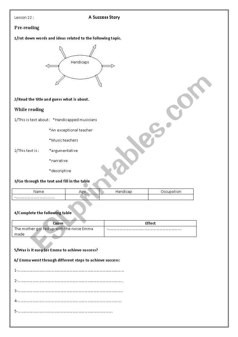 lesson22: Success Story worksheet