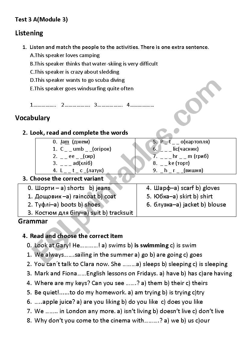 Upstream A1+ test3A worksheet