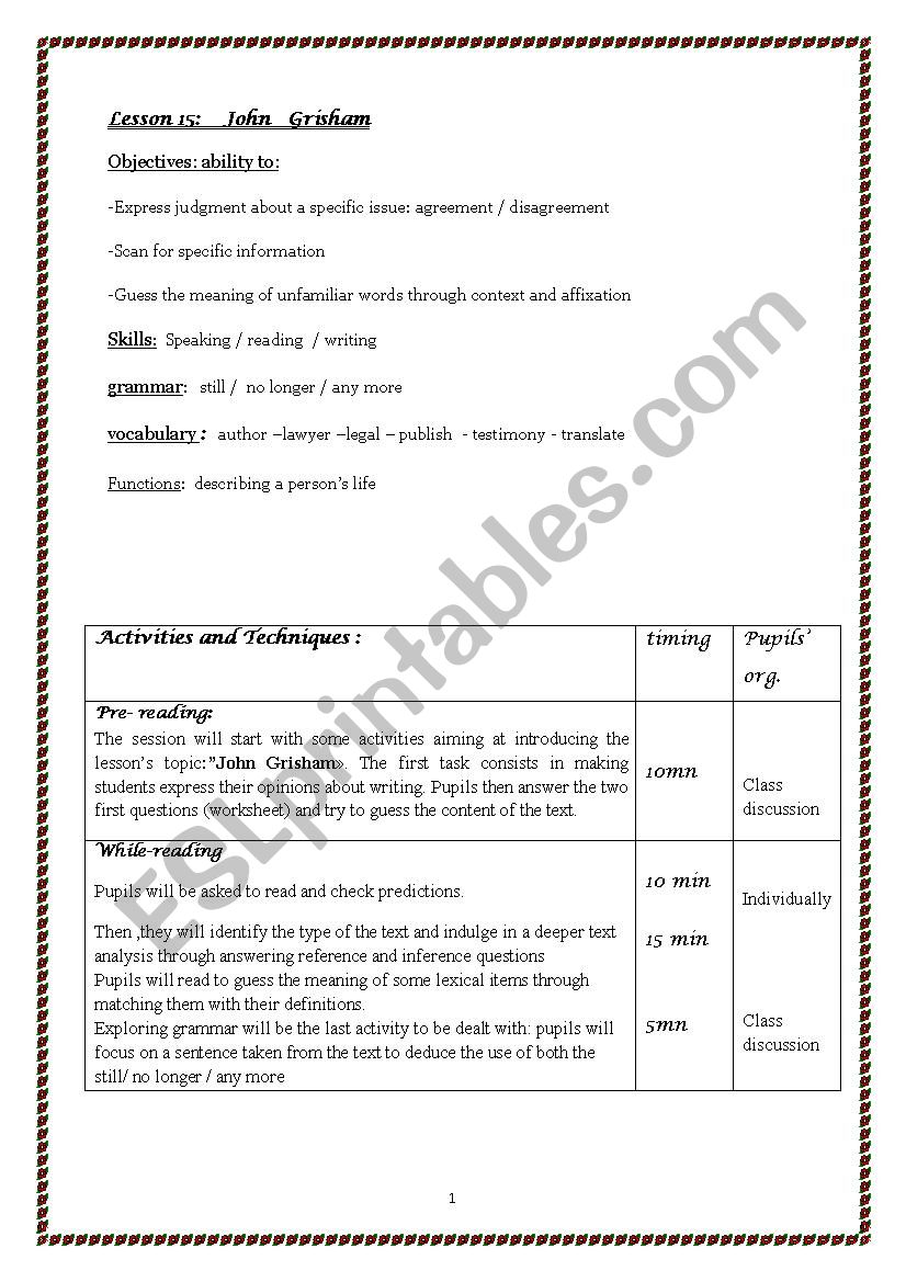 John Grisham worksheet