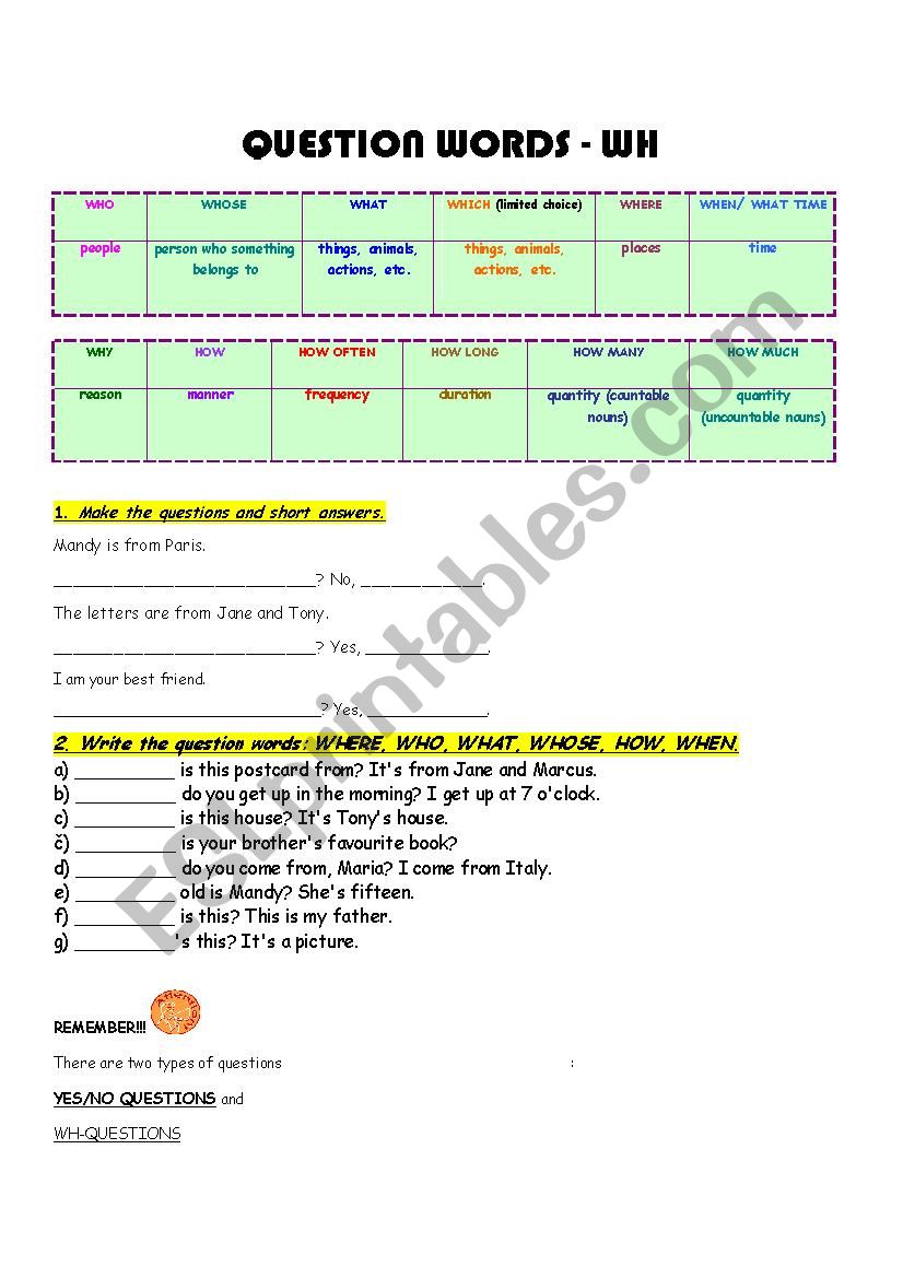 Question Words + verb to be practice