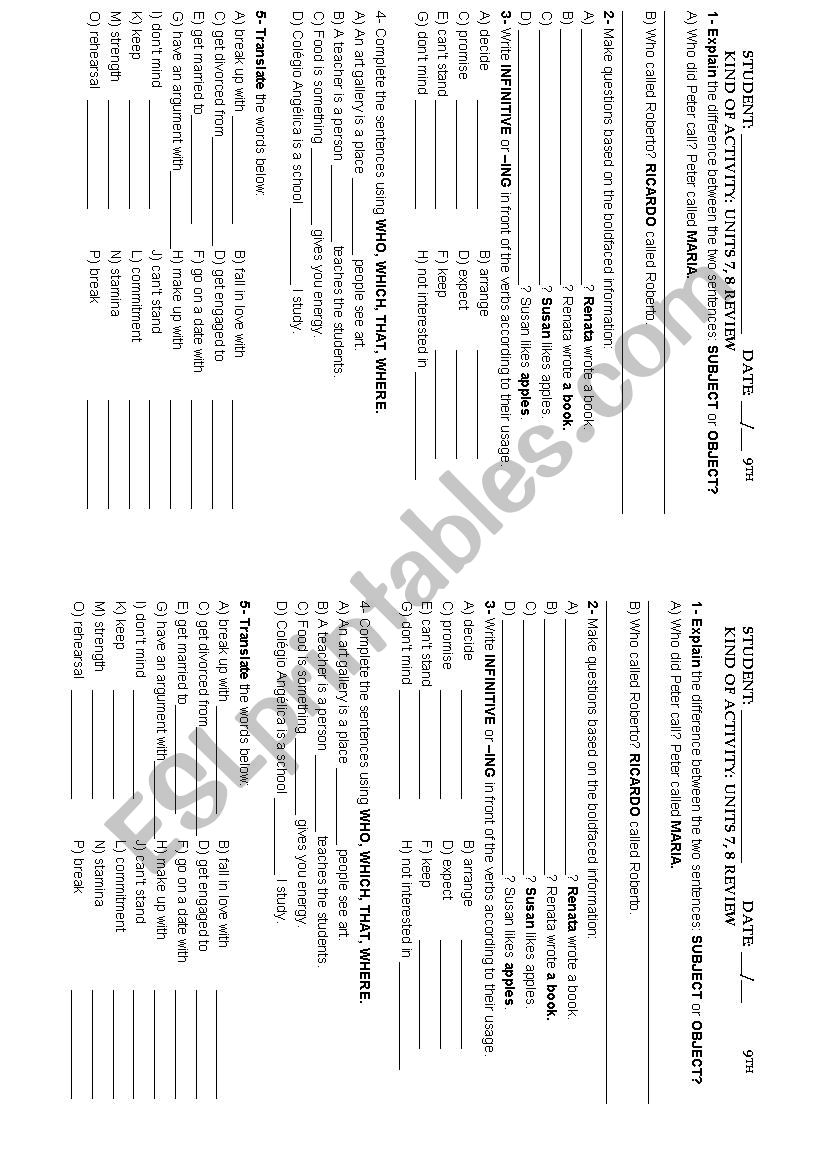 9TH GRADE - ENGAGE BOOK LESSONS 7 AND 8