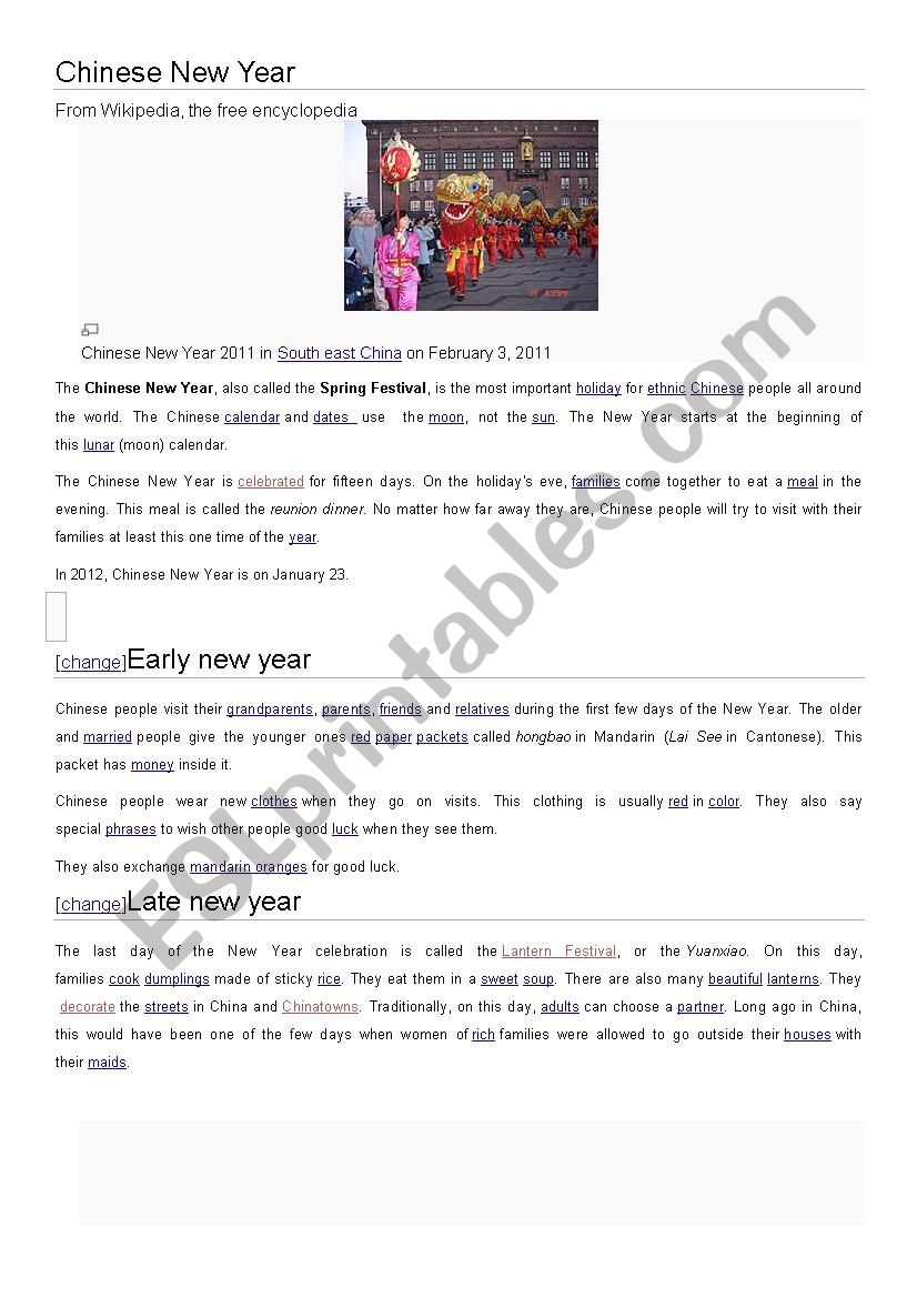 Chinese New Year worksheet