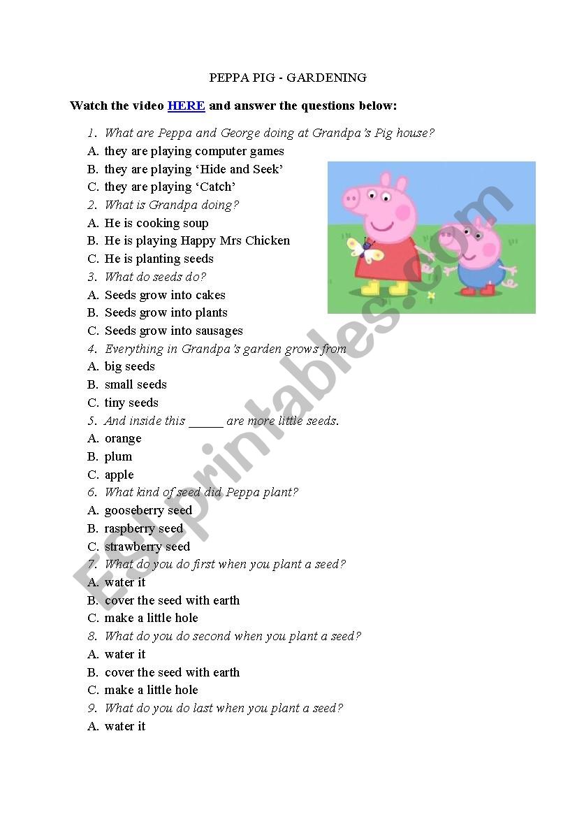 Peppa Pig. Gardening worksheet