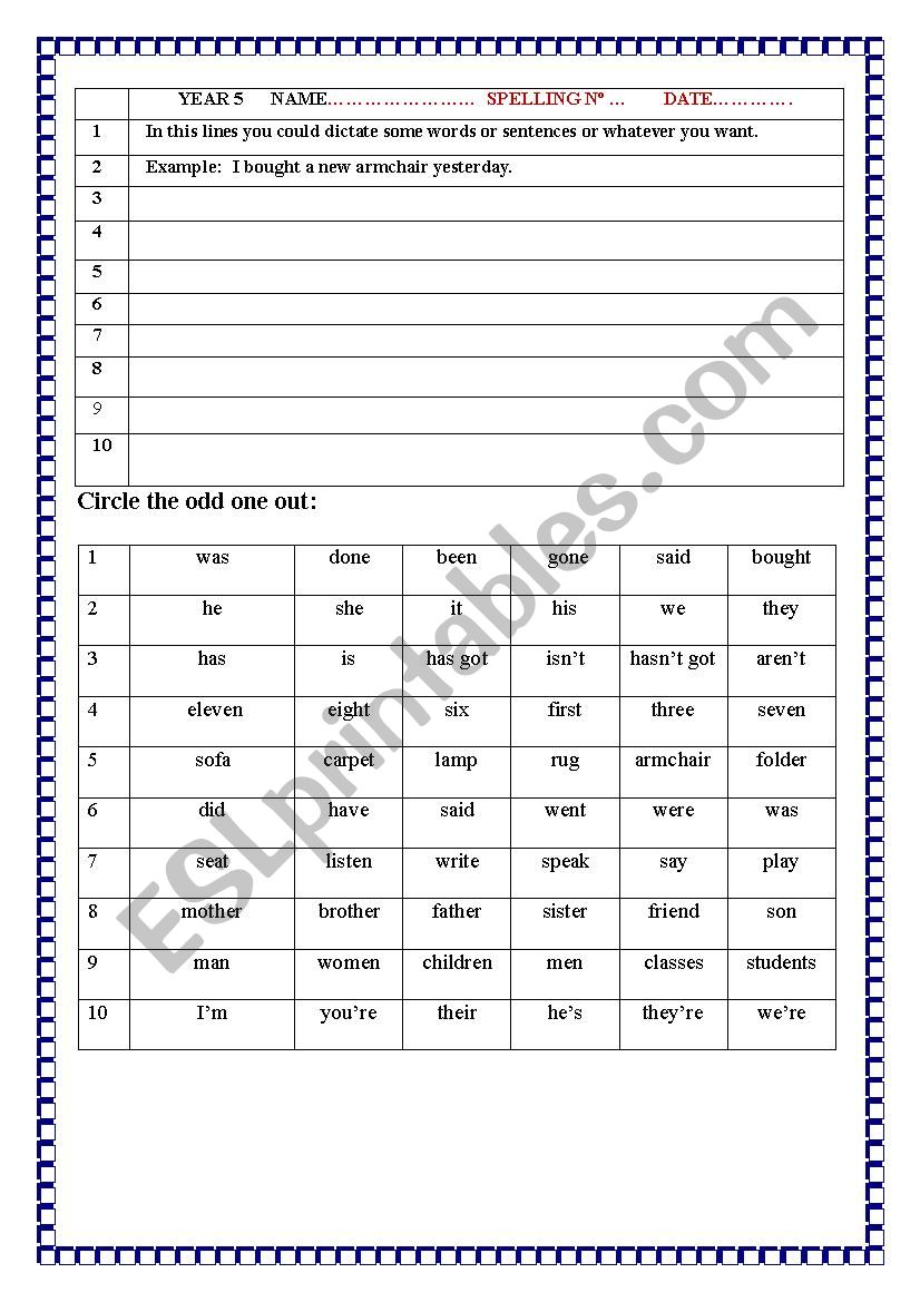 SPELLING AND GRAMMAR REVISION worksheet