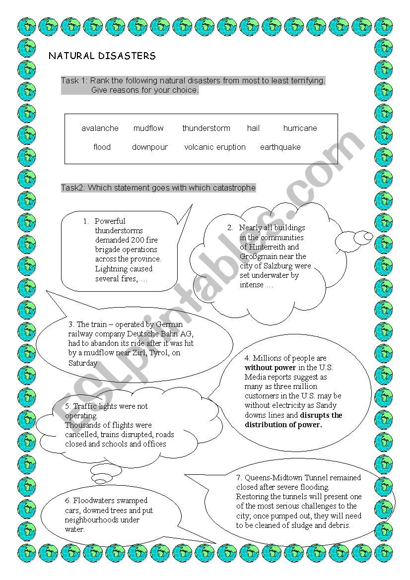 Natural disasters worksheet