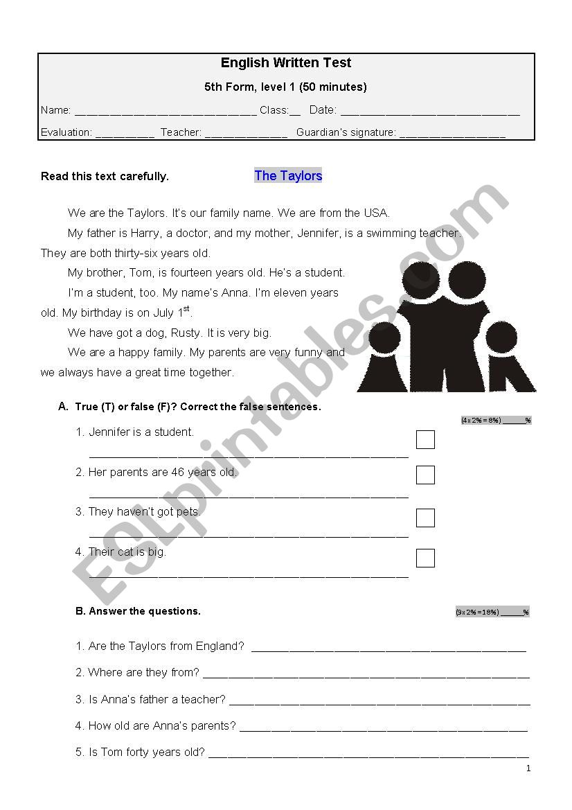The Taylors worksheet