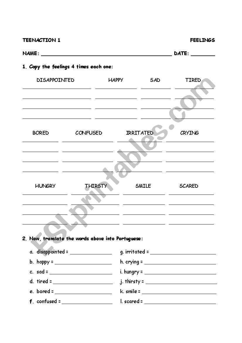 Feelings worksheet