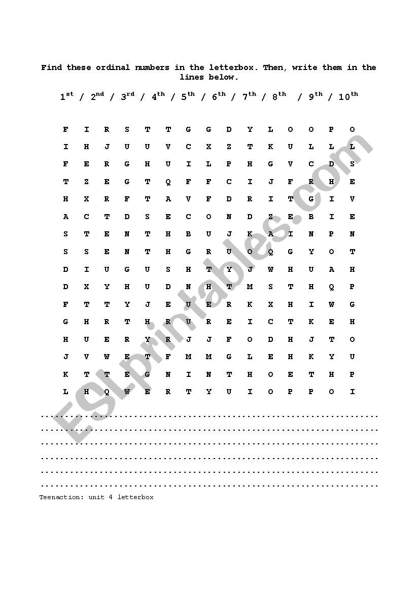 Ordinal numbers worksheet