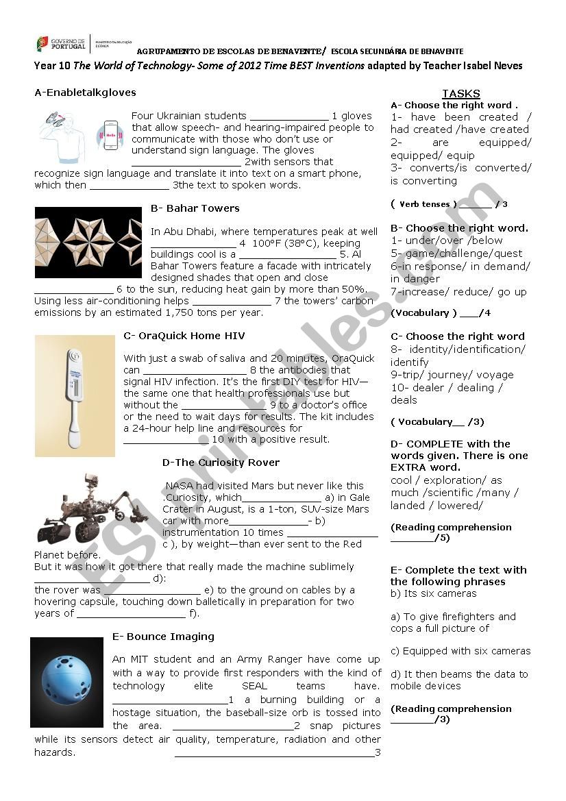 2012 Best Time Inventions worksheet