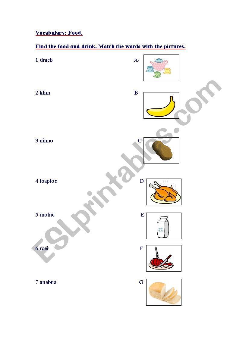 food worksheet