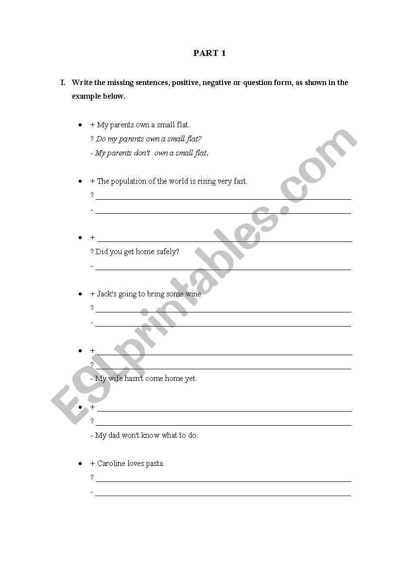 Pre-intermediate exercises worksheet