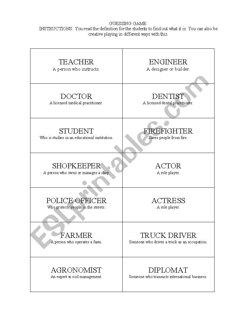 GUESSING GAME worksheet