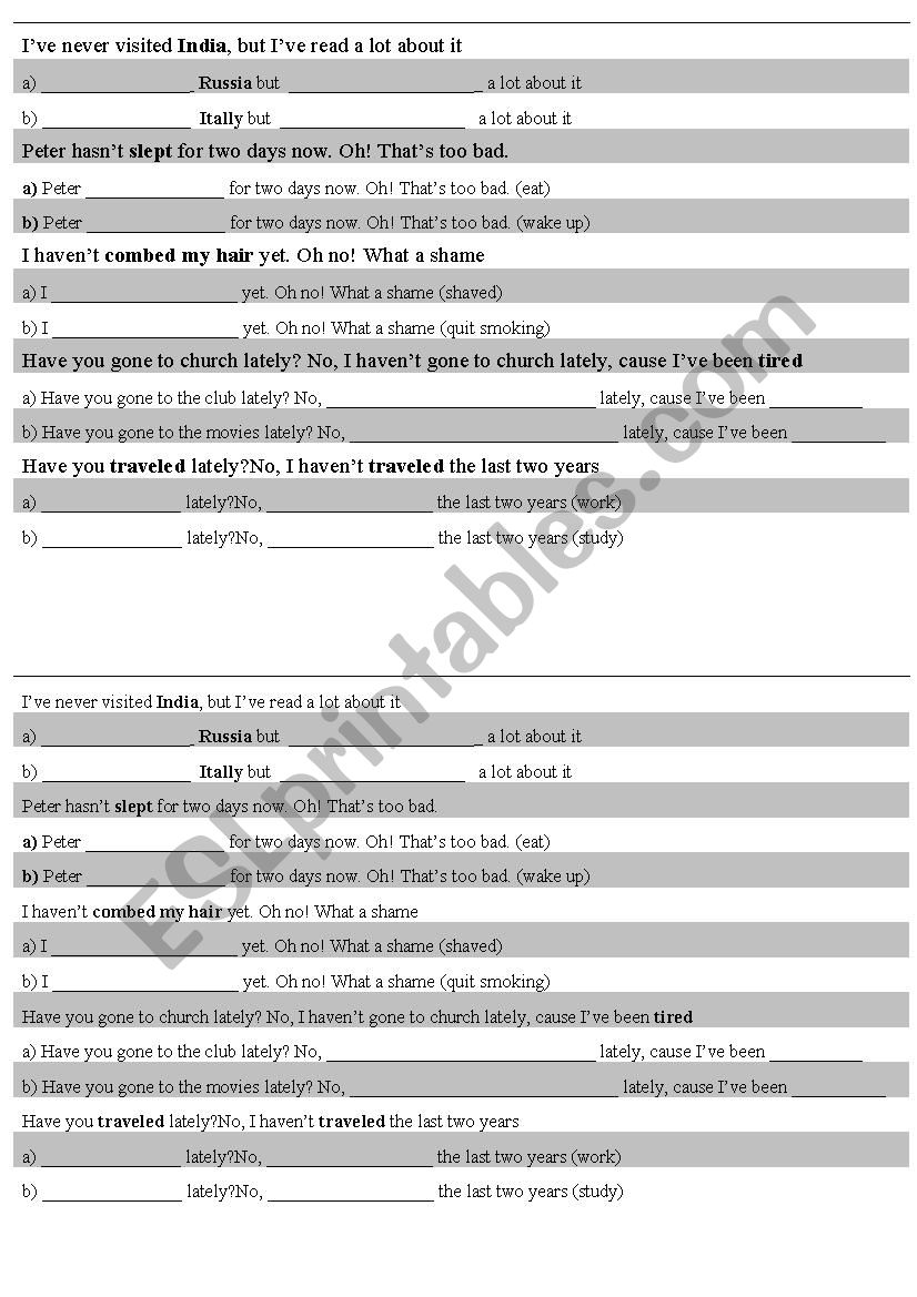 Present Perfect Activity II worksheet