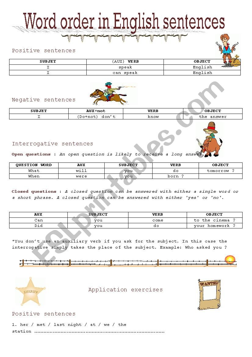 Word Order Sentences Worksheets First Grade