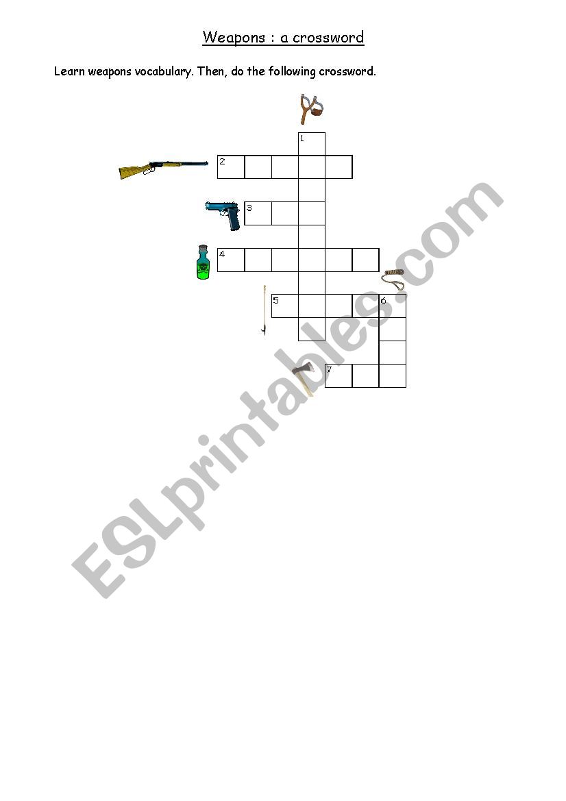 crossword weapons worksheet