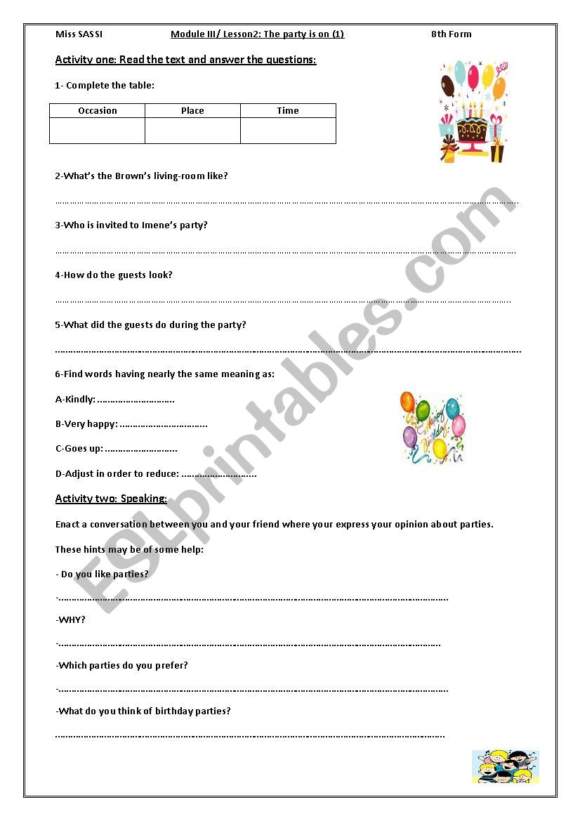 Theb party is on (1) worksheet