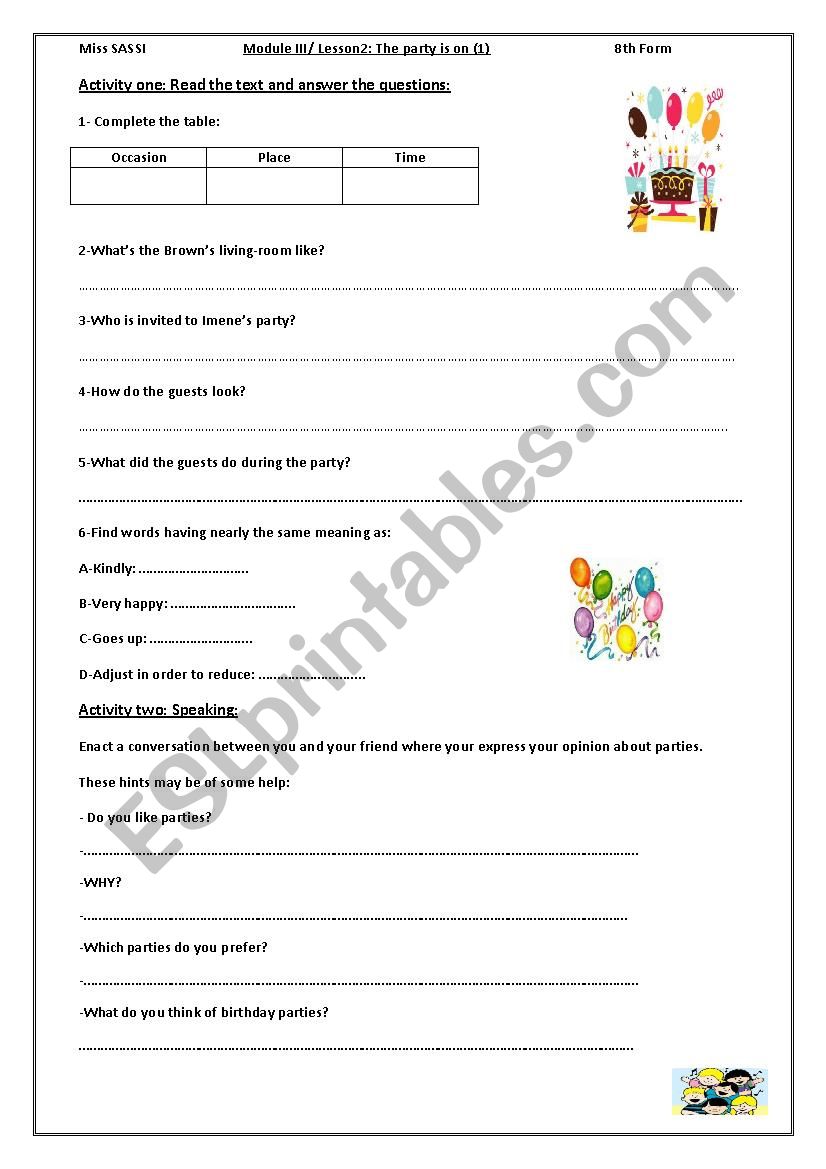 Theb party is on (1) worksheet