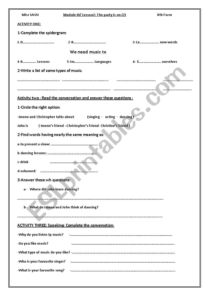 The party is on (2) worksheet