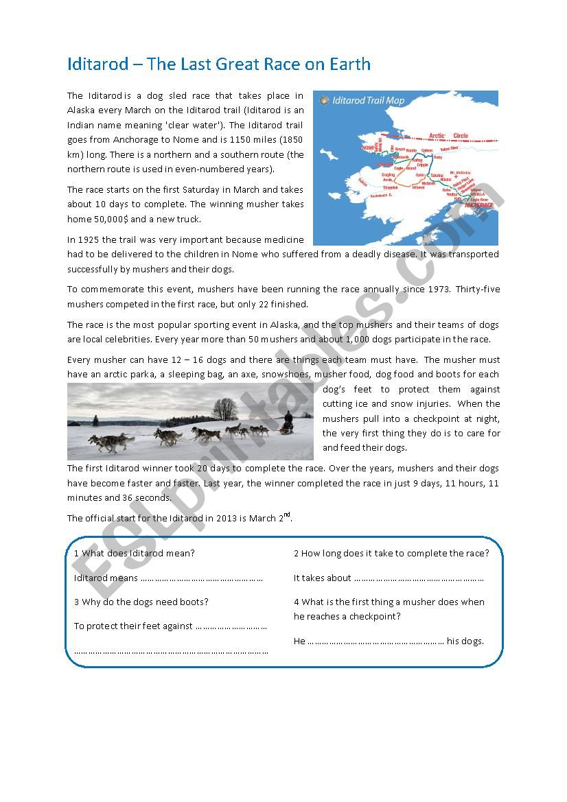 Iditarod worksheet