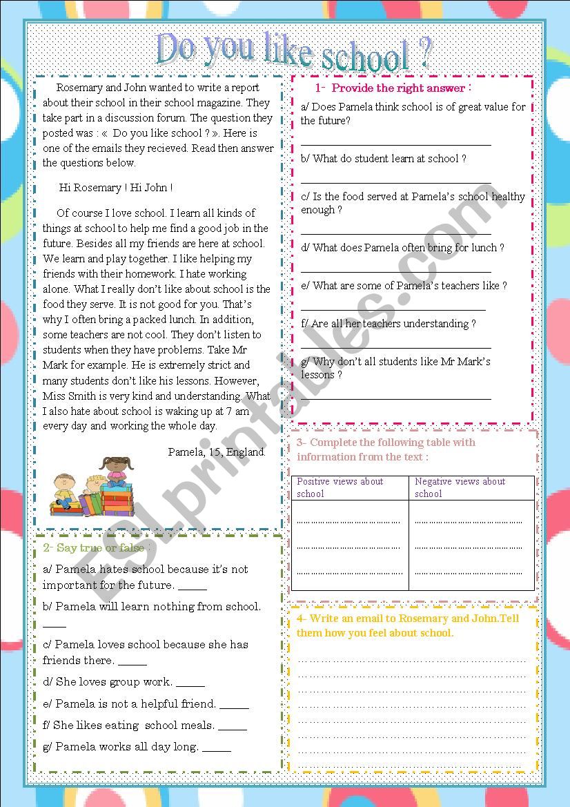 Do you like school? worksheet