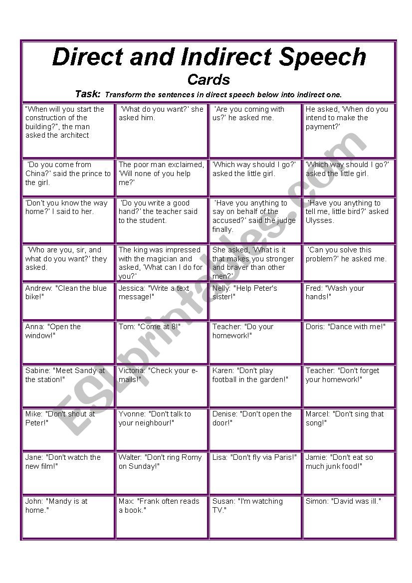 Direct and Indirect Speech_Cards