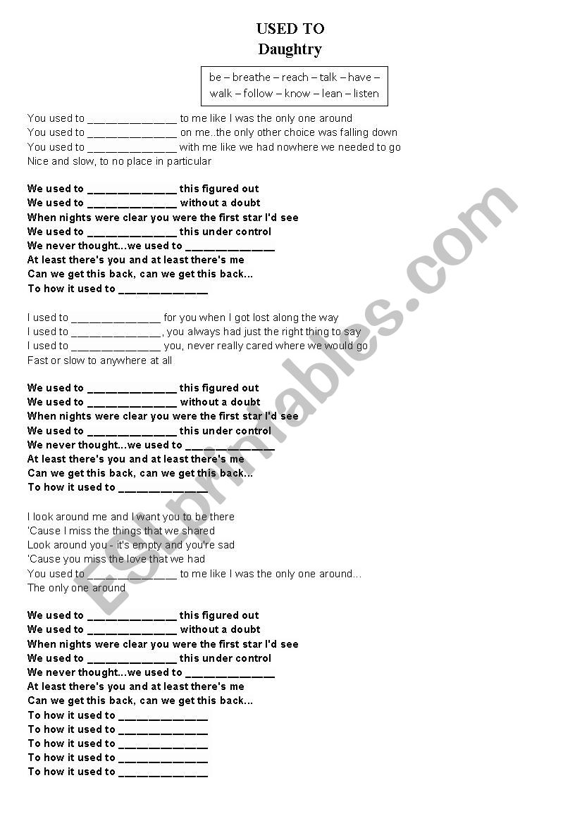 Used to - Song worksheet
