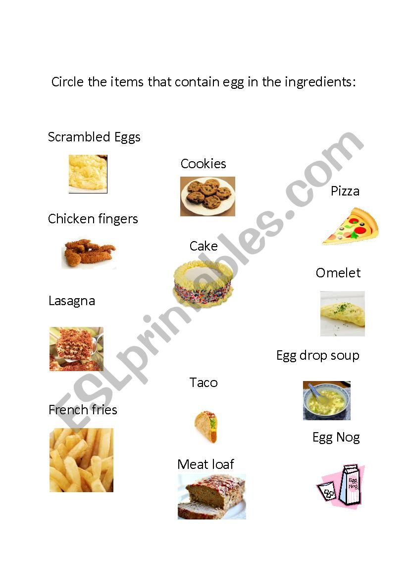 Matching Egg Terms worksheet