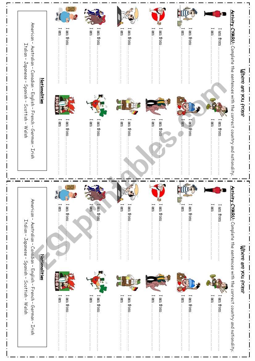 Countries and nationalities worksheet