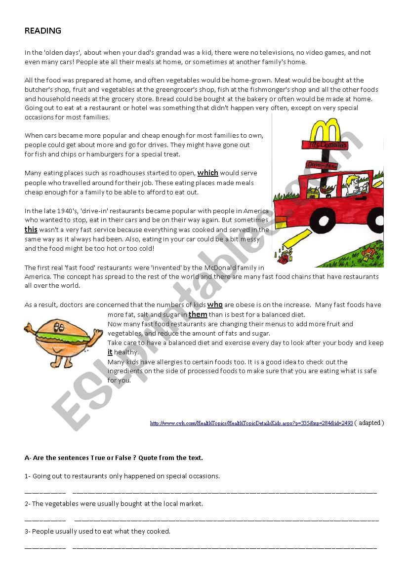 Fast food worksheet