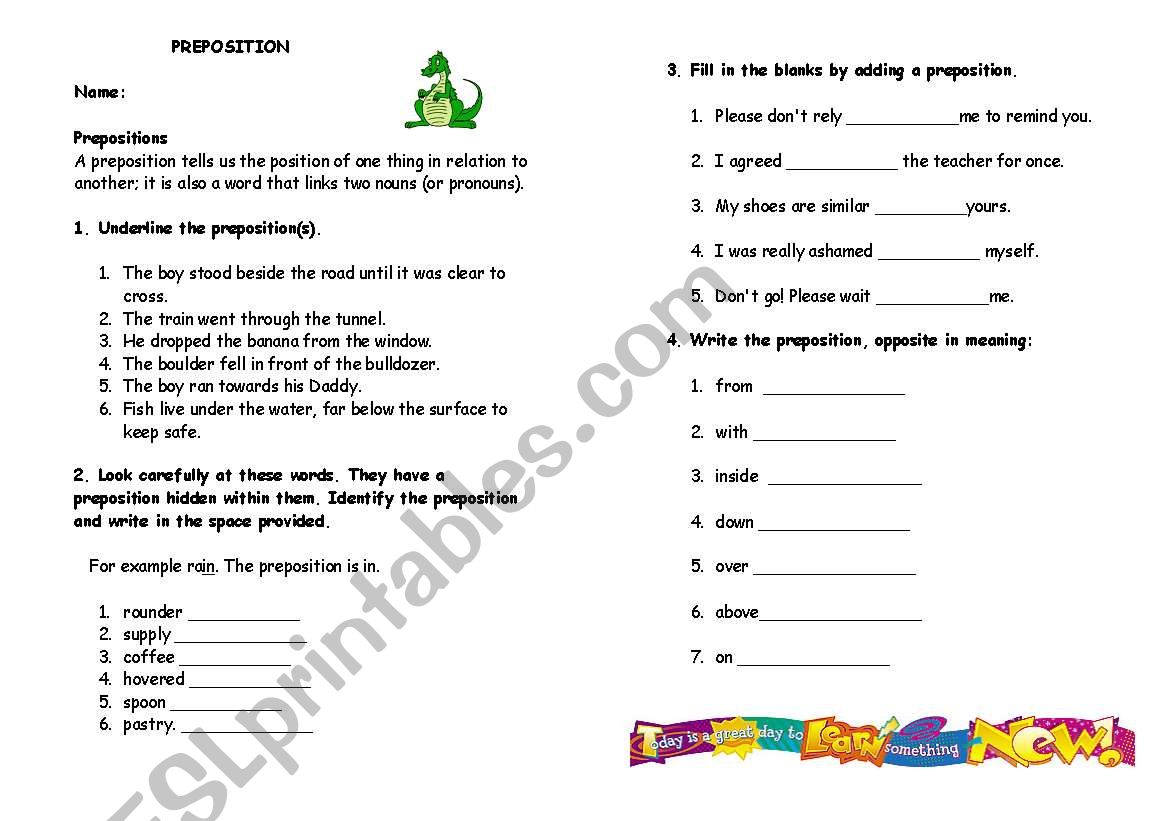 preposition worksheet