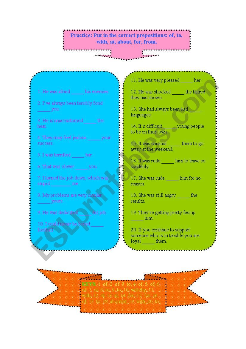 Adjectives with Prepositions.Practice: ( Part Two)